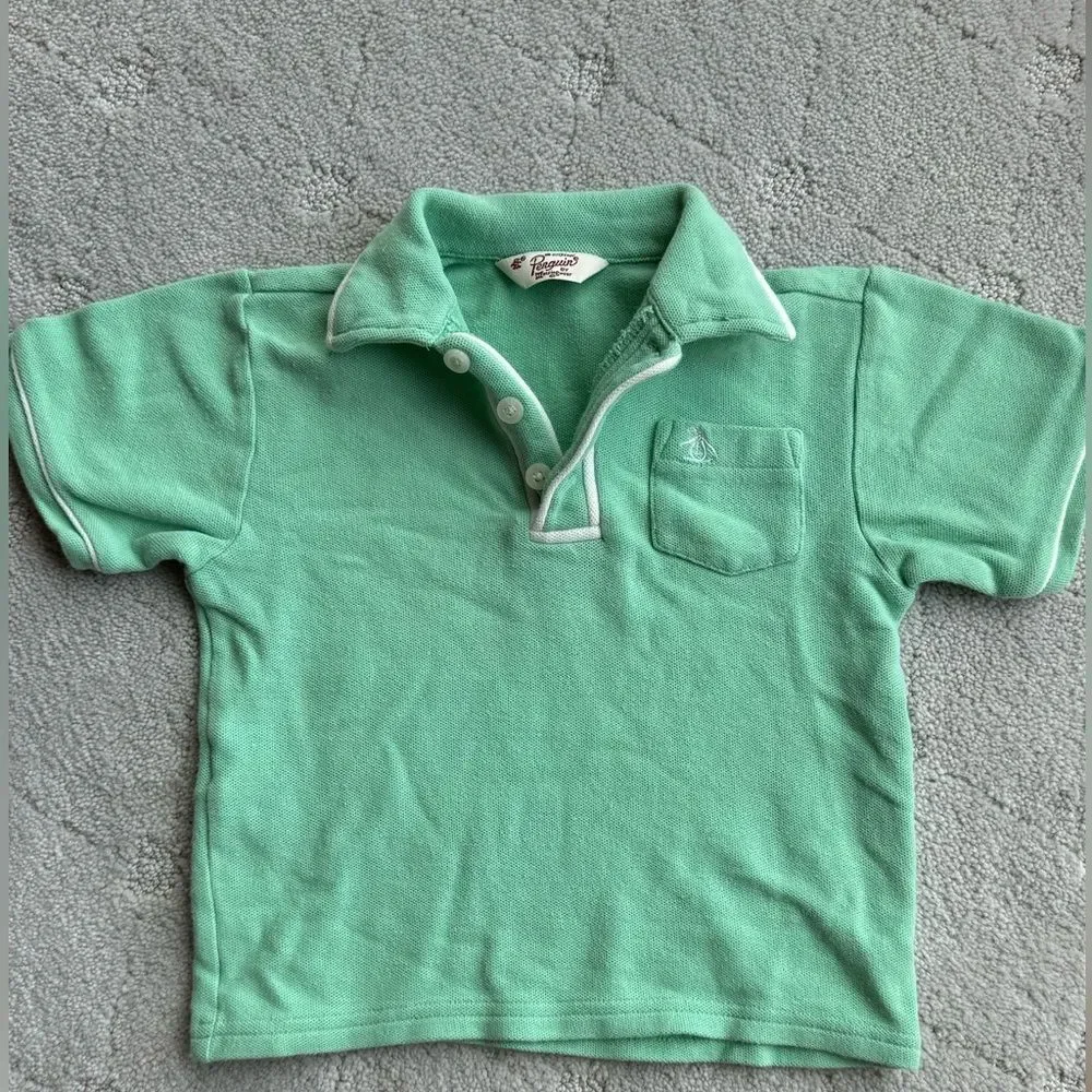 Original Penguin boys polo top shirt white piping , mint green preppy sz 18m